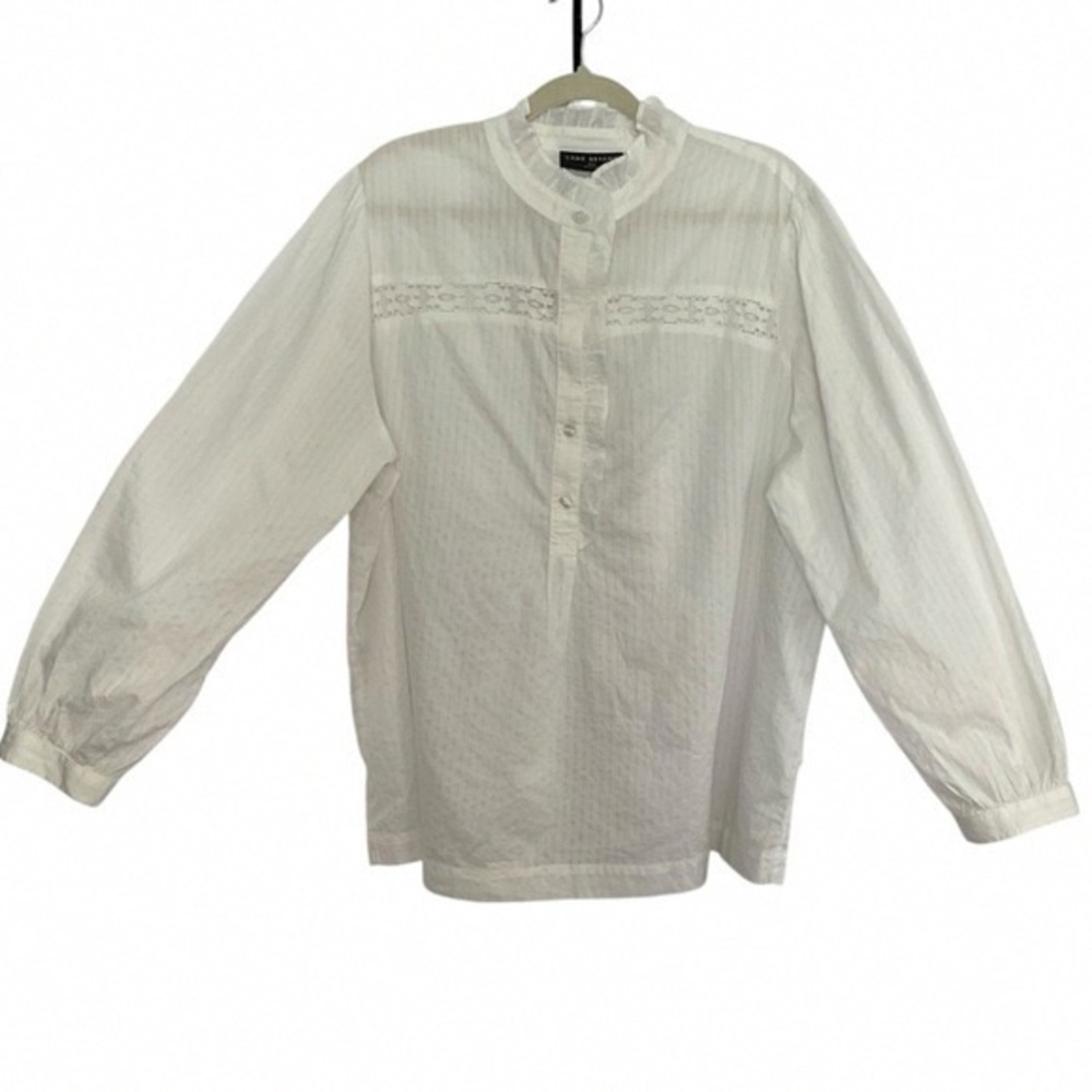 Lane Bryant White Textured Lace-Trim Blouse